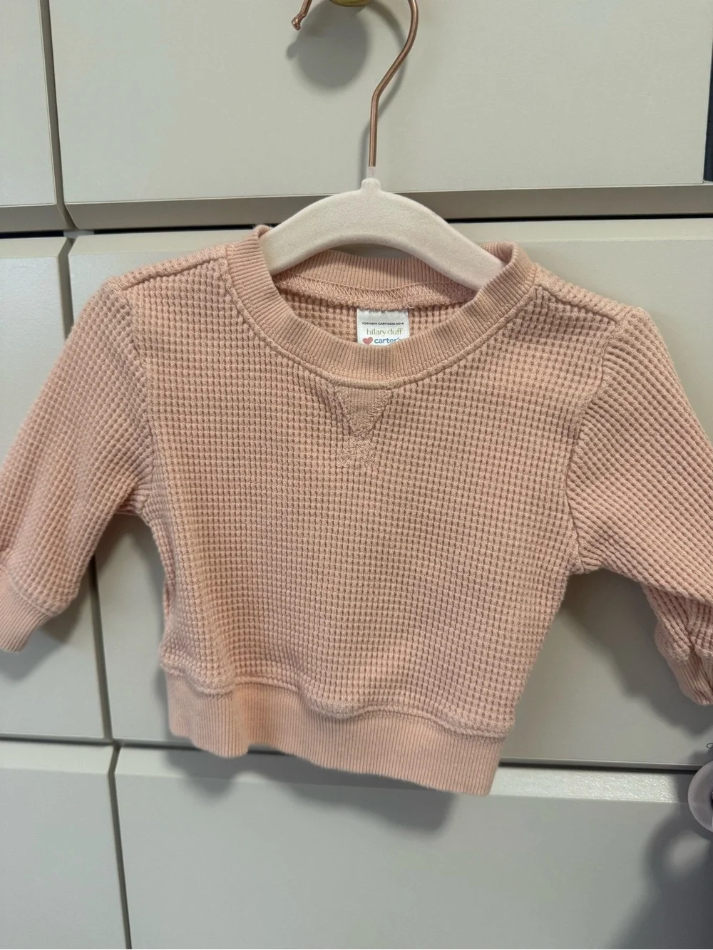 Carter's newborn waffle knit sweatshirt in light pink